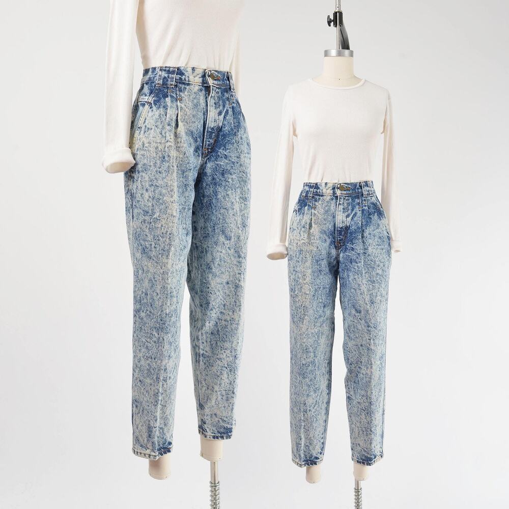 Vintage 80s Chic Acid Wash Jeans High Waisted Pleated Tapered Mom Jeans Small
